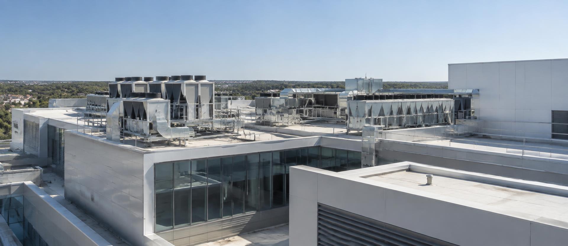 Open sky above a secure facility rooftop